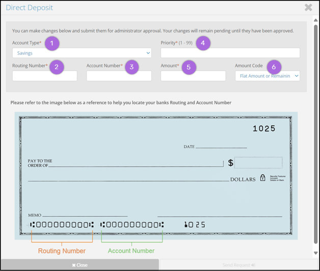 A screenshot of the Direct Deposit entry page. 